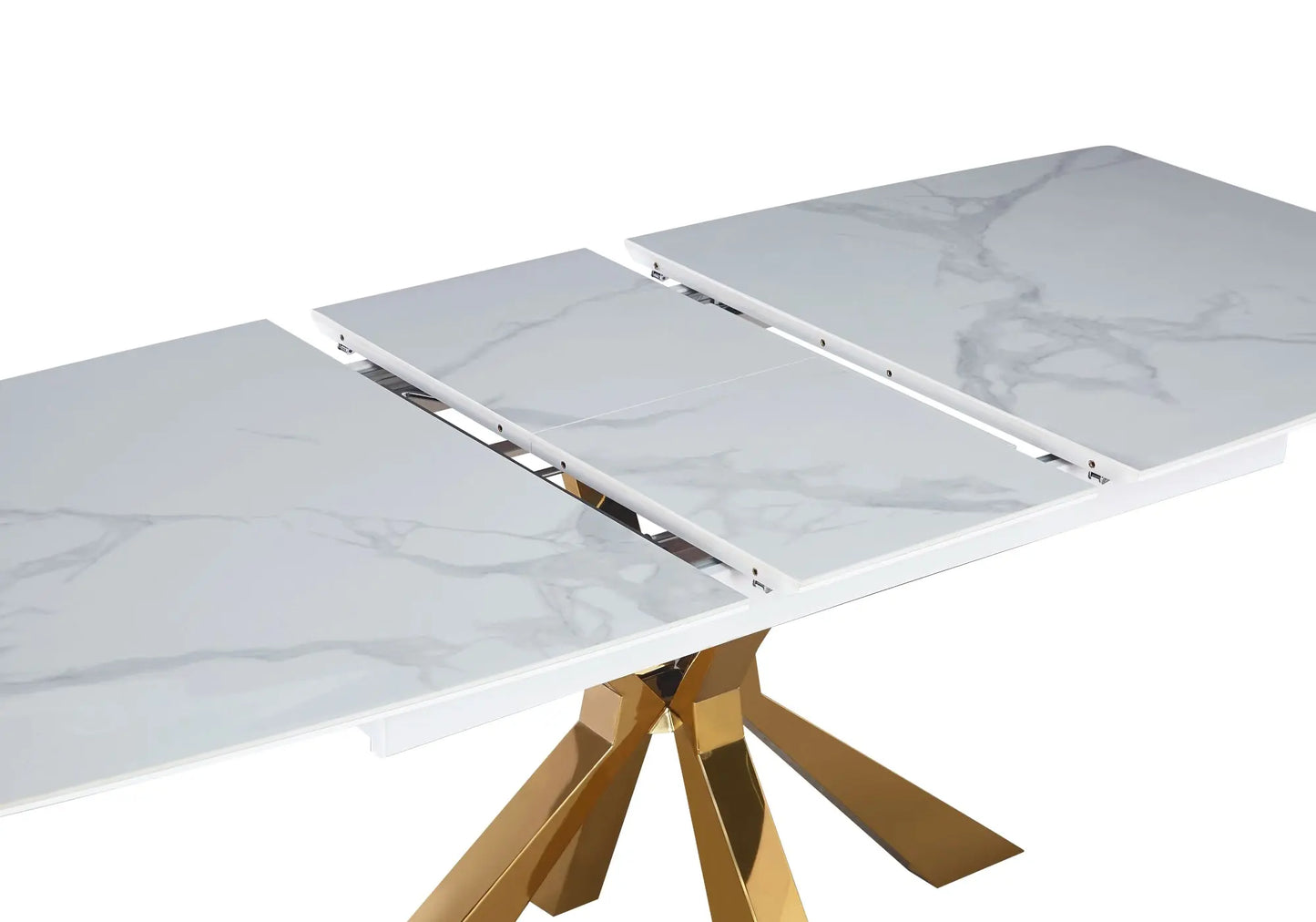 Table extensible céramique dorée marbre blanc URSO New Design