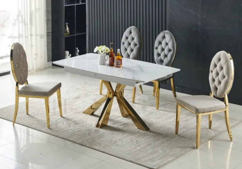 Table extensible dorée marbre blanc LIKA New Design