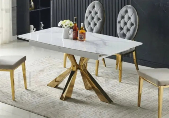 Table extensible dorée marbre blanc LIKA New Design