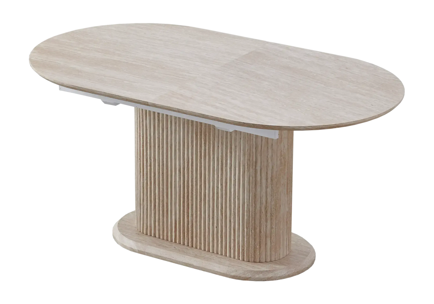 Table extensible travertin et chaises beiges pieds bois – INAYA Galerie du Mobilier