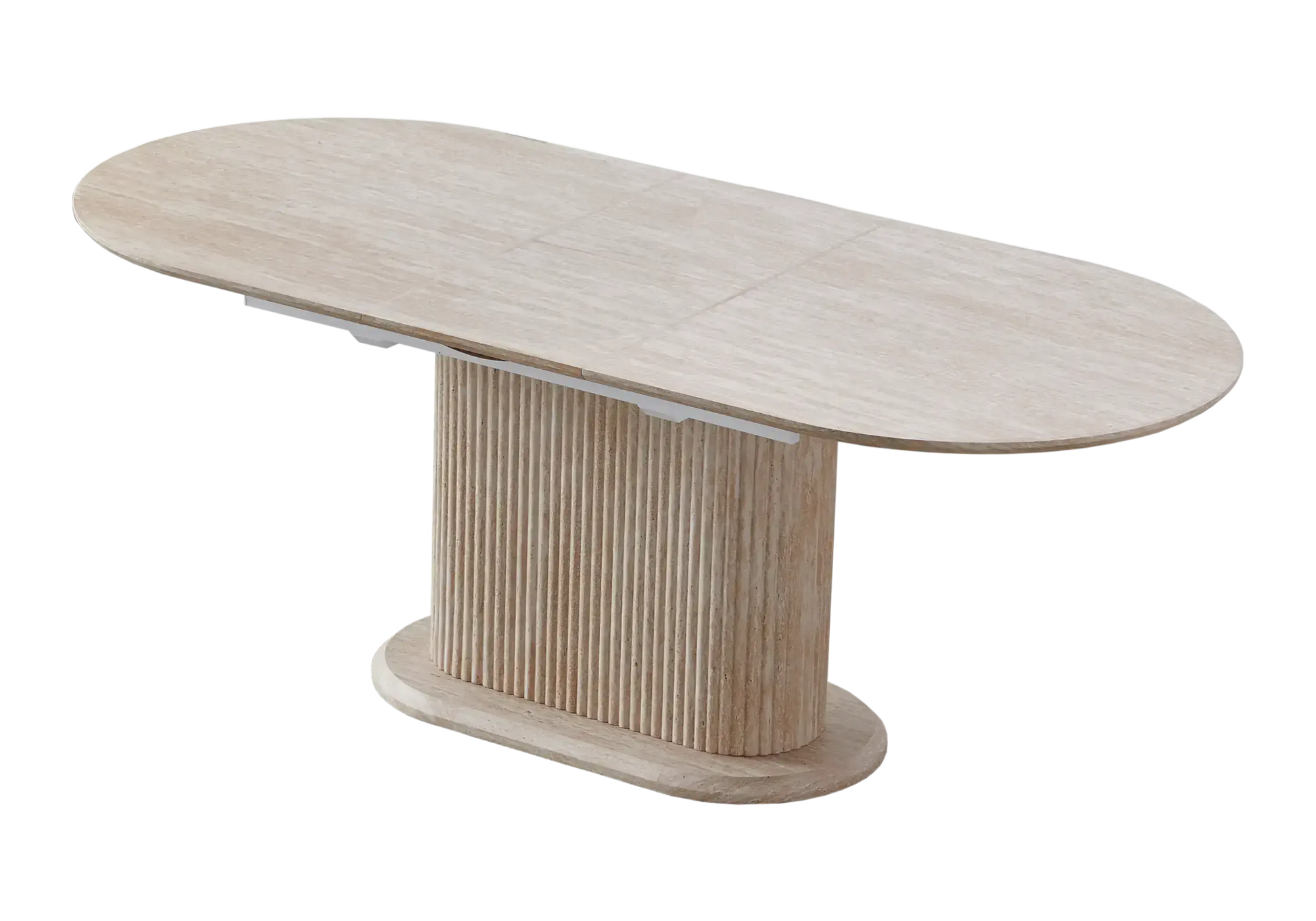 Table extensible travertin et chaises beiges pieds bois – INAYA Galerie du Mobilier