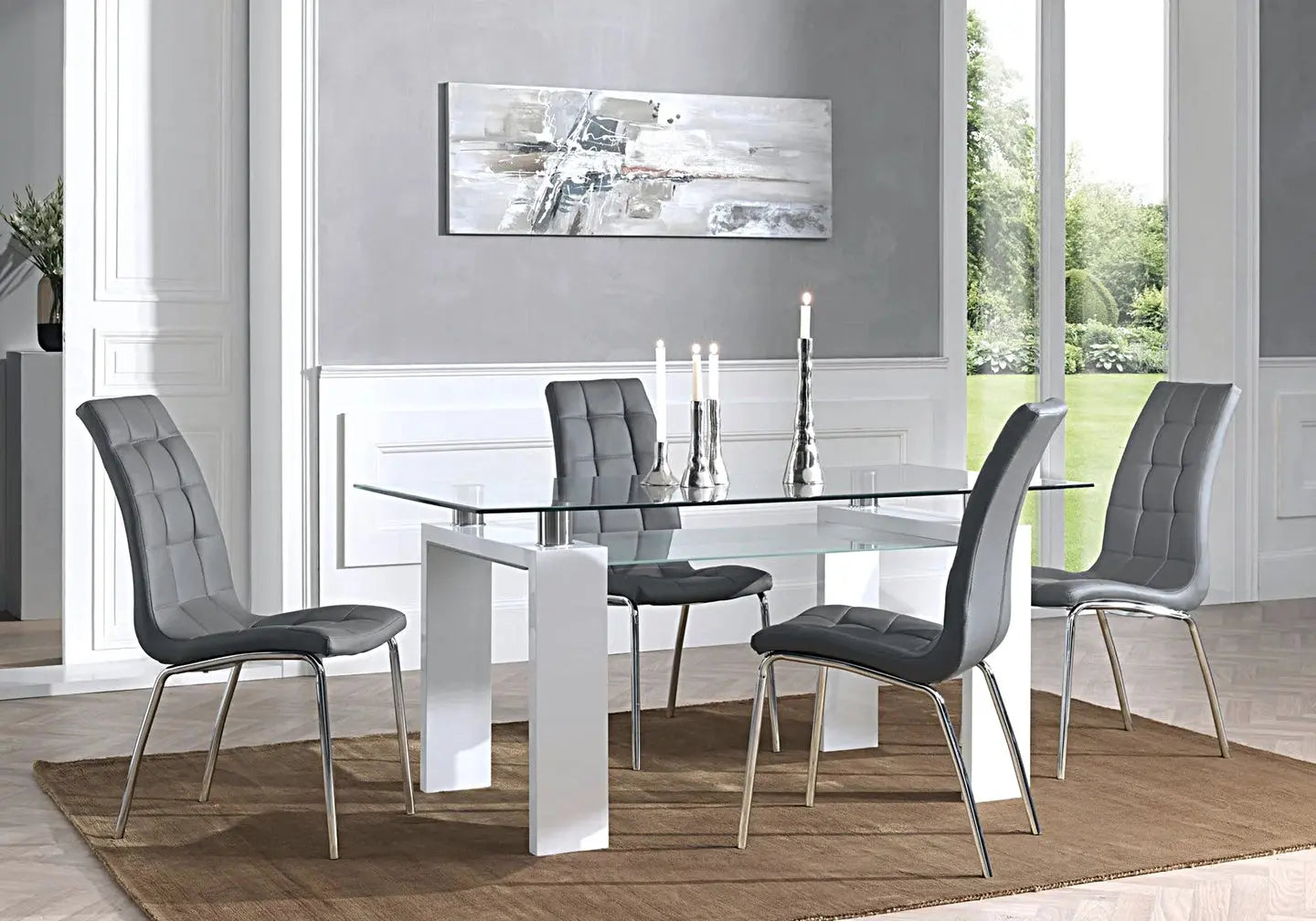 Table laqué blanc 6 chaises gris TOE New Design