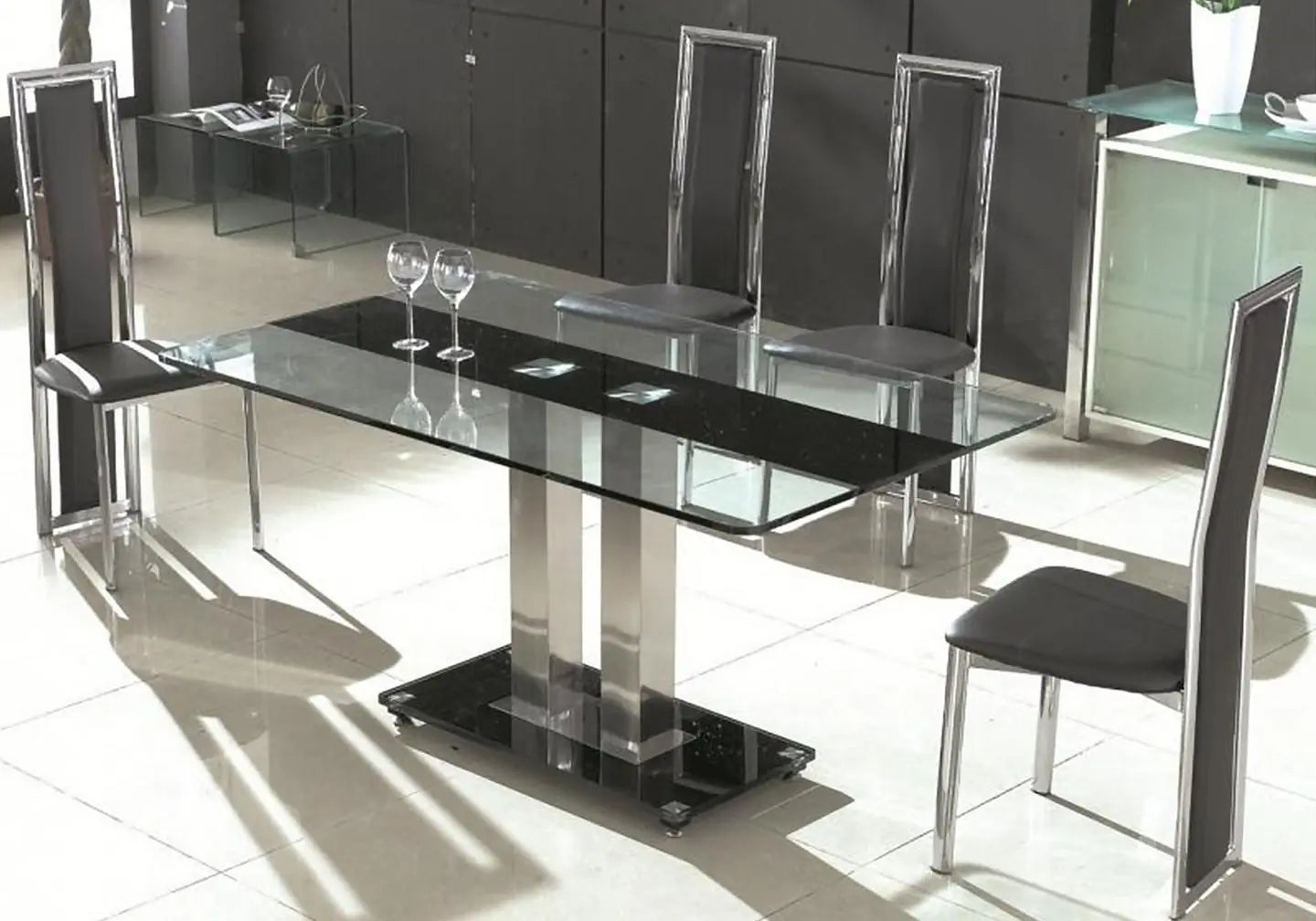 Table manger chromé verre noir TAM New Design