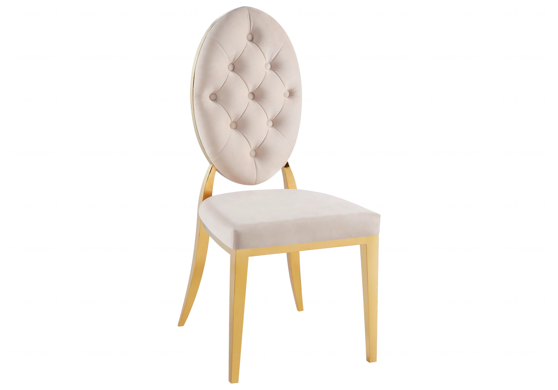 Table marbre beige chaises capitonnées beige doré NEA New Design