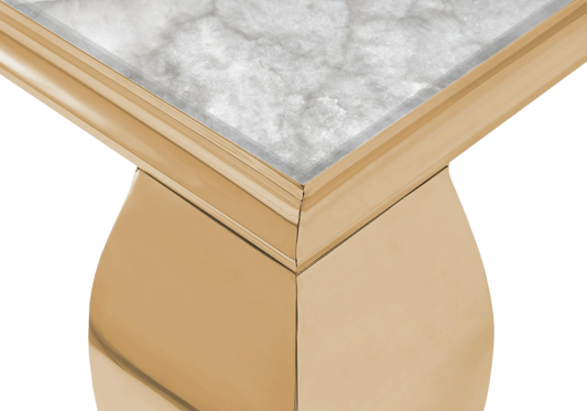 Table marbre beige et chaises velours beige doré – NEO New Design
