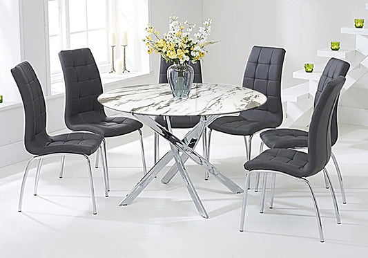 Table marbre blanc 6 chaises grises DESIGN New Design