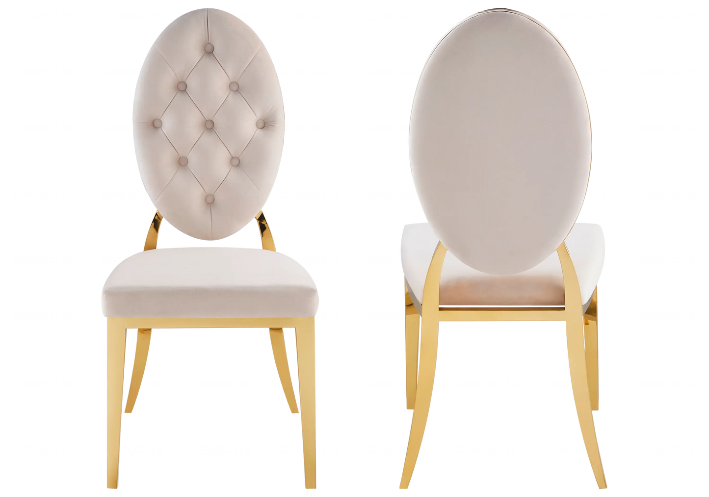 Table marbre blanc chaises capitonnées beige doré NEA New Design