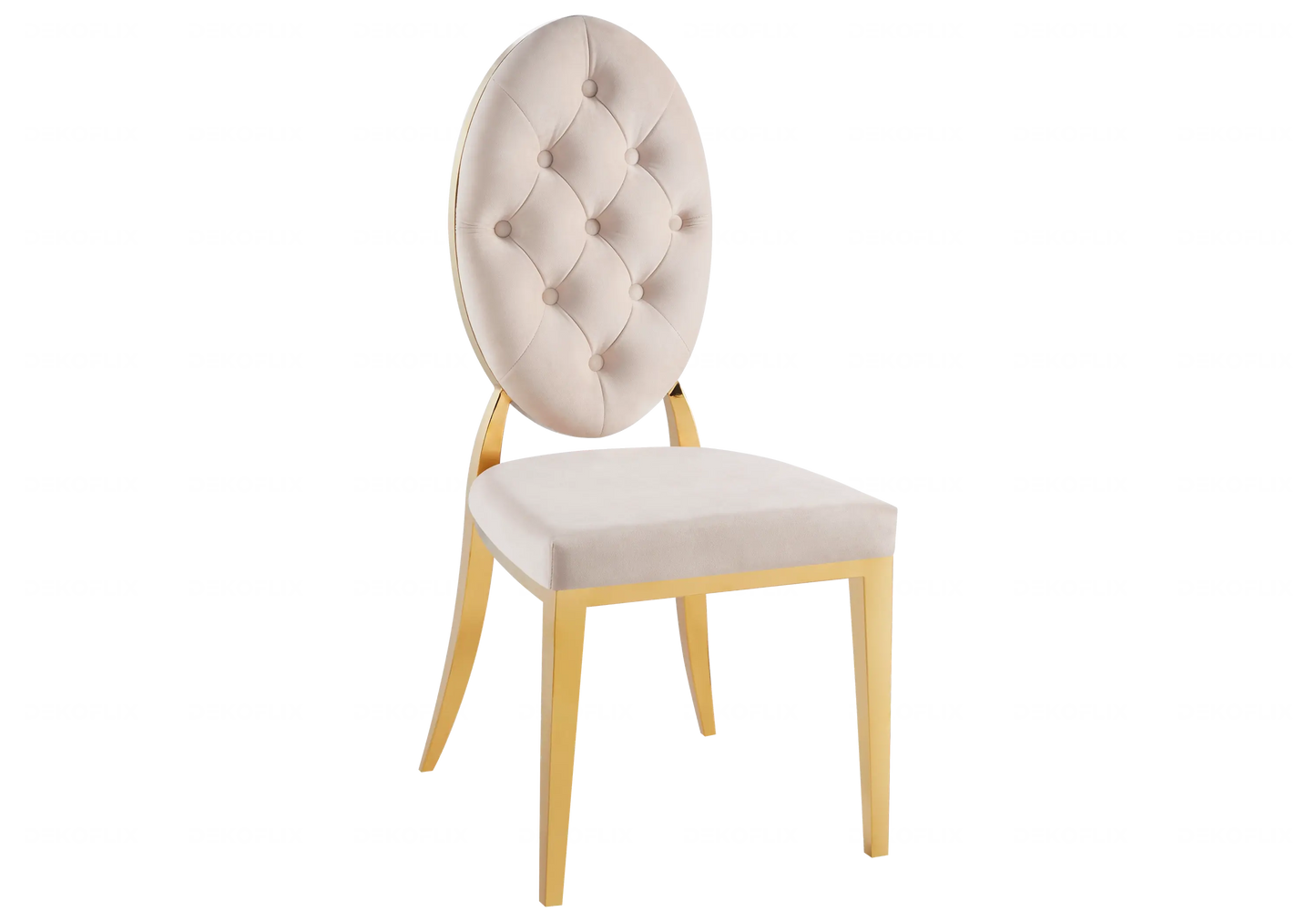 Table marbre blanc chaises capitonnées beige doré NEA New Design