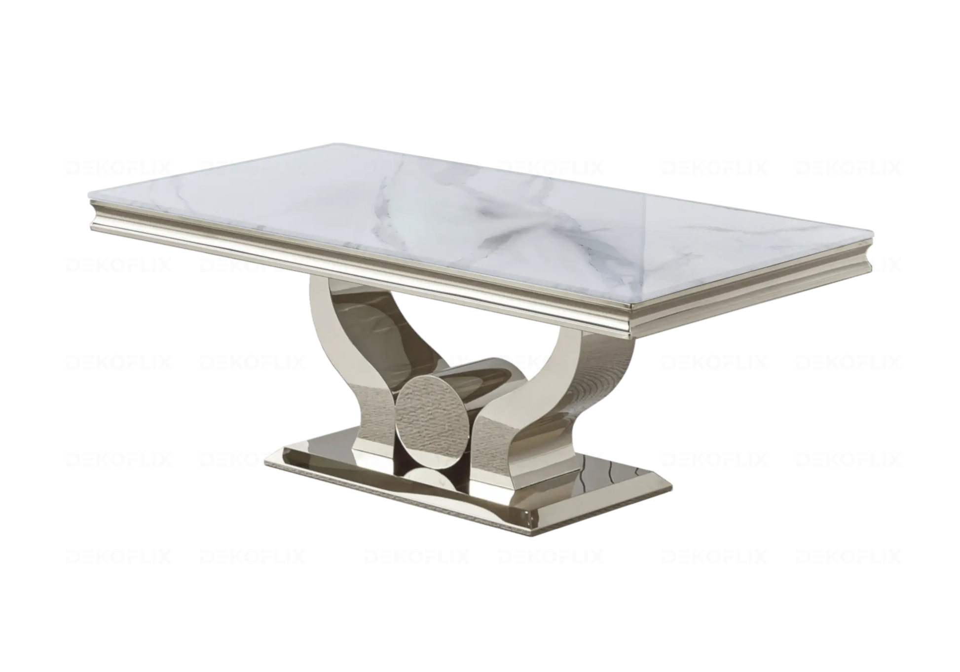 Table marbre blanc et chaises capitonnées beige NEA New Design