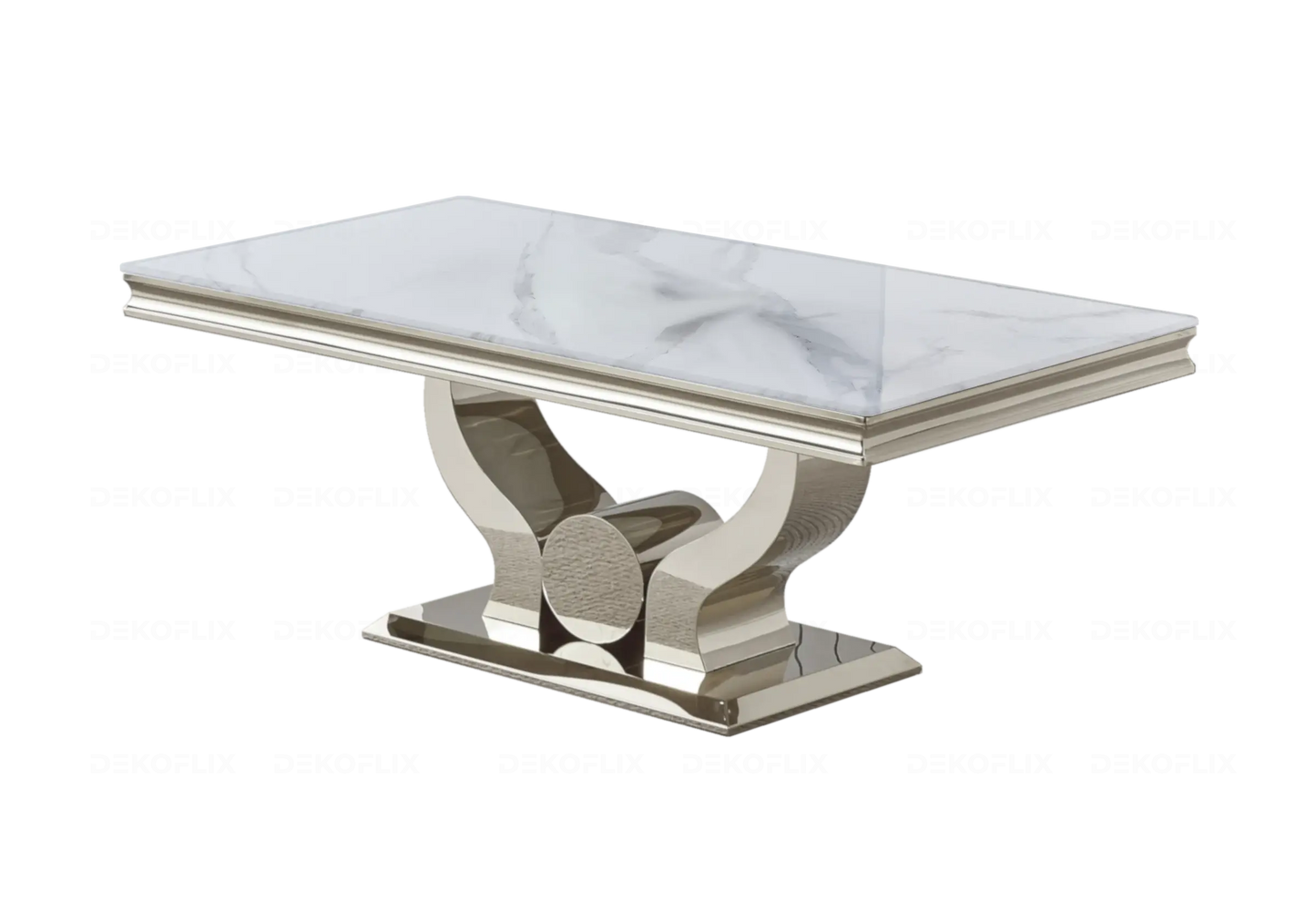 Table marbre blanc et chaises capitonnées gris argent NEA New Design