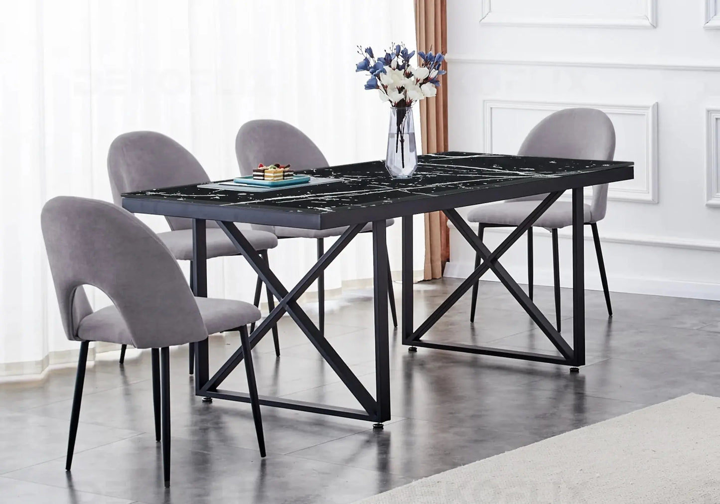 Table marbre noir et chaises anthracites CLARA New Design