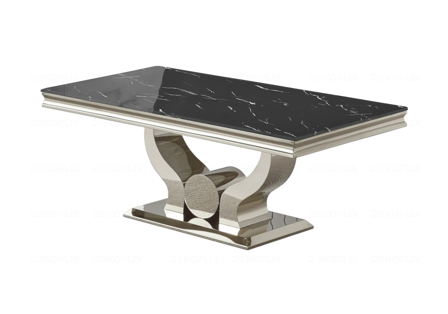 Table marbre noir et chaises capitonnées gris argent NEA New Design