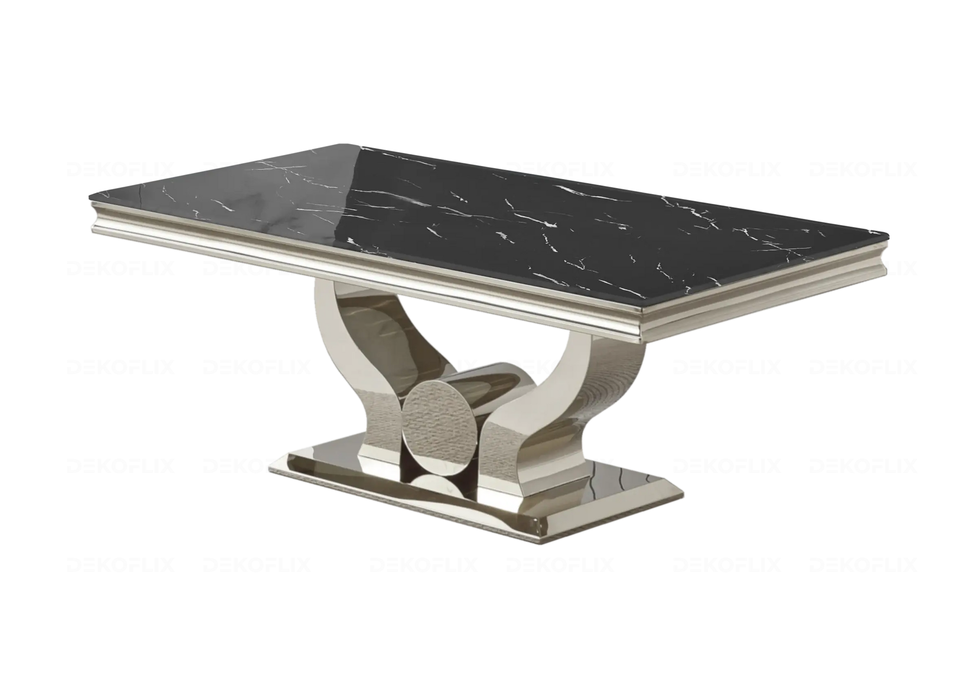 Table marbre noir et chaises capitonnées gris argent NEA New Design