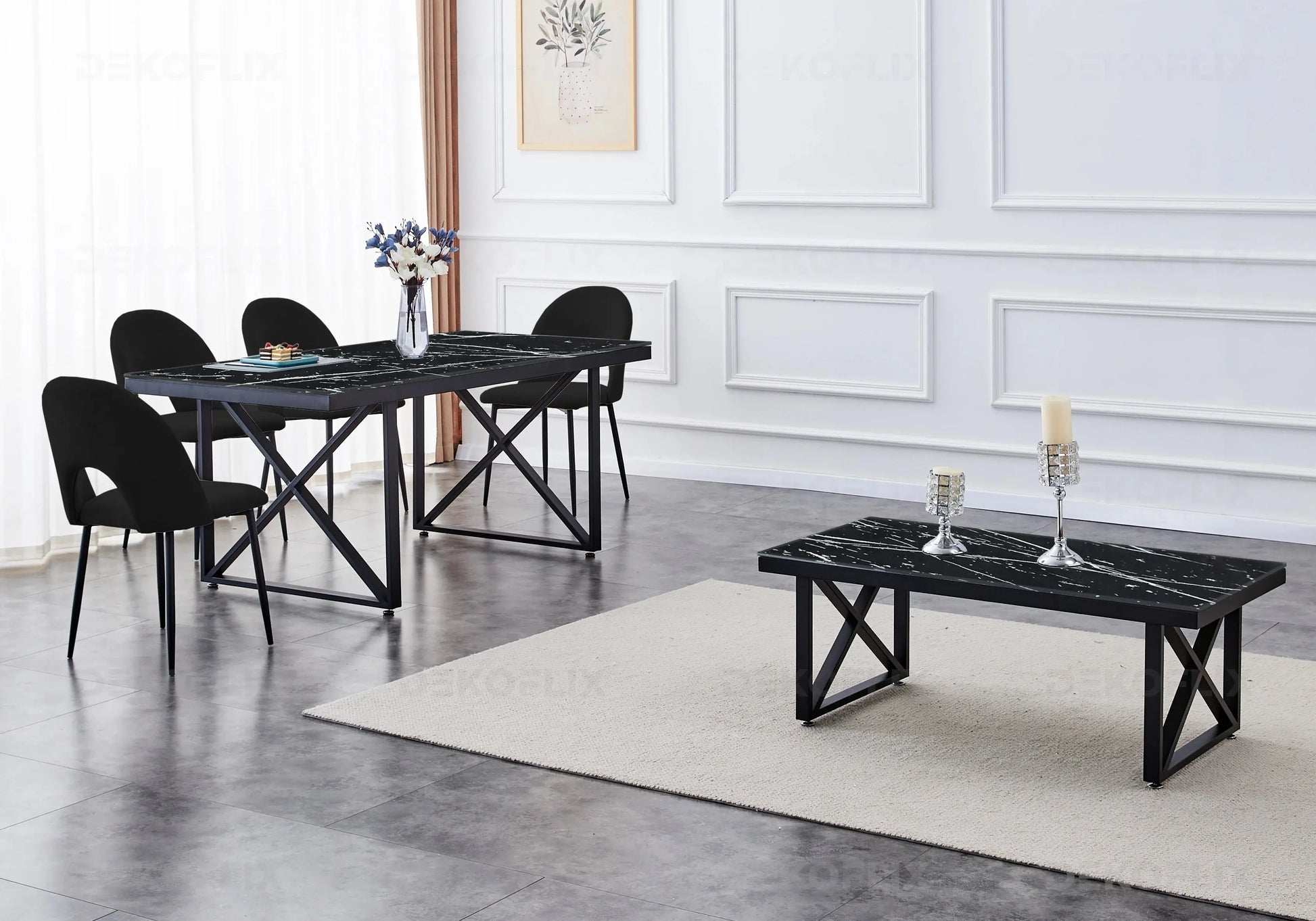 Table marbre noir et chaises noires CLARA New Design