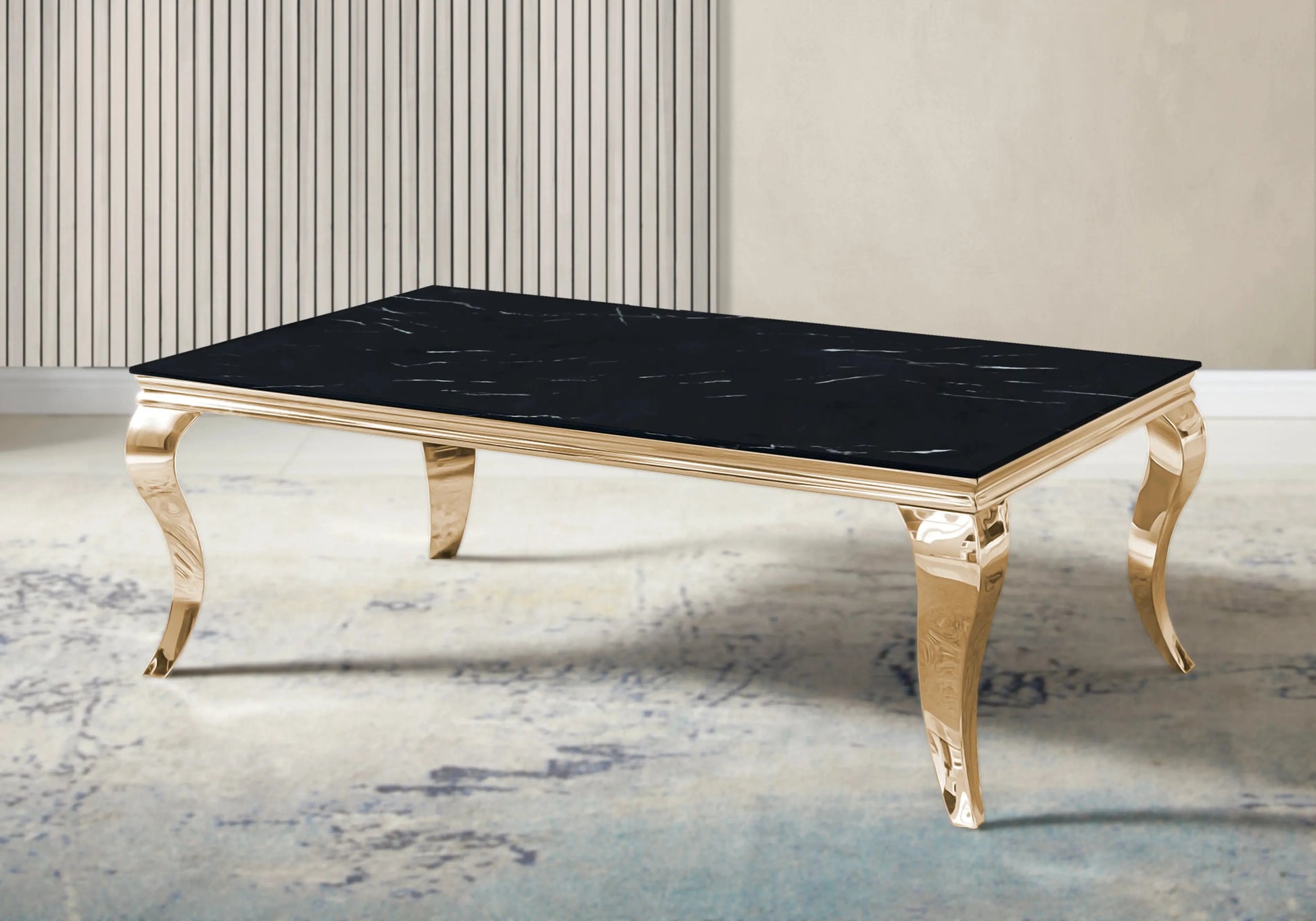 Table marbre noir et chaises velours gris doré – NEO New Design