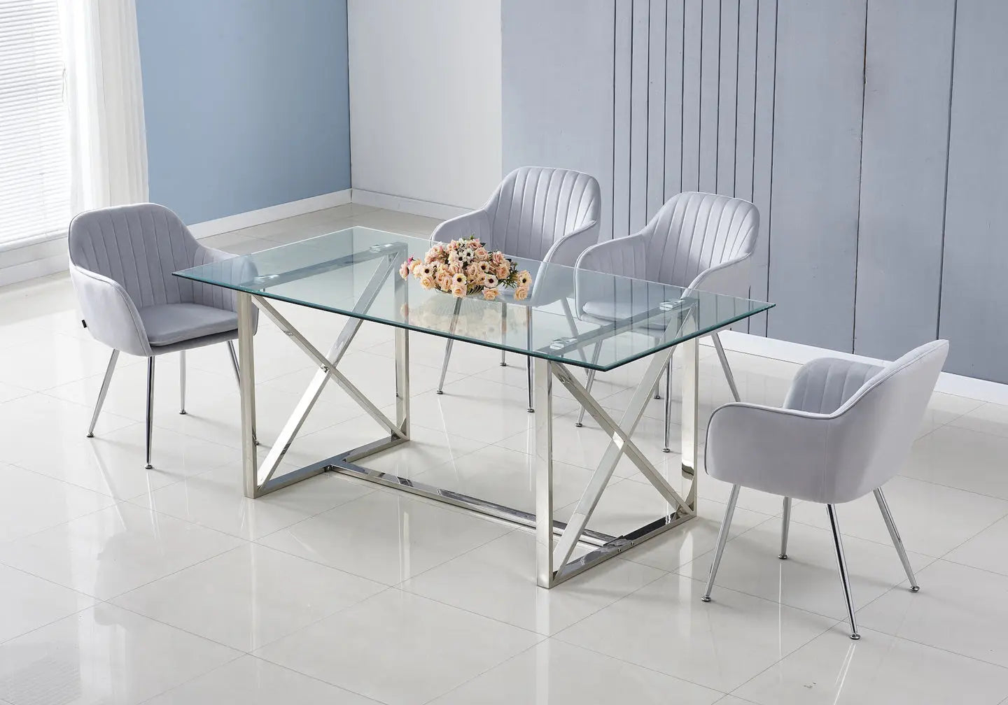 Table repas argentée verre ZEPHYR New Design