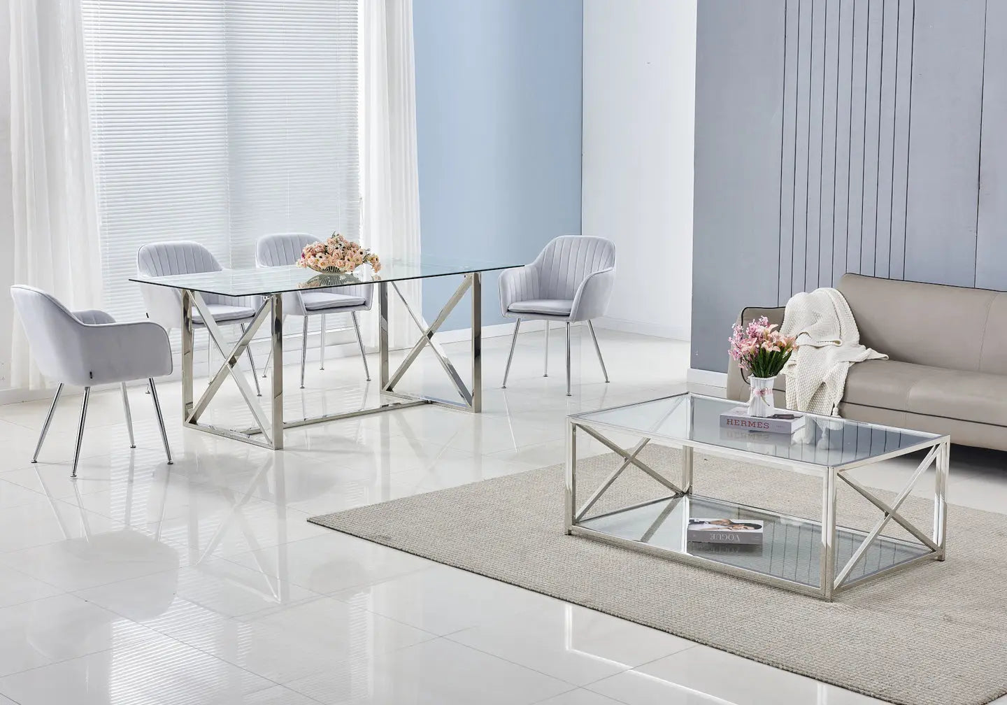 Table repas argentée verre ZEPHYR New Design