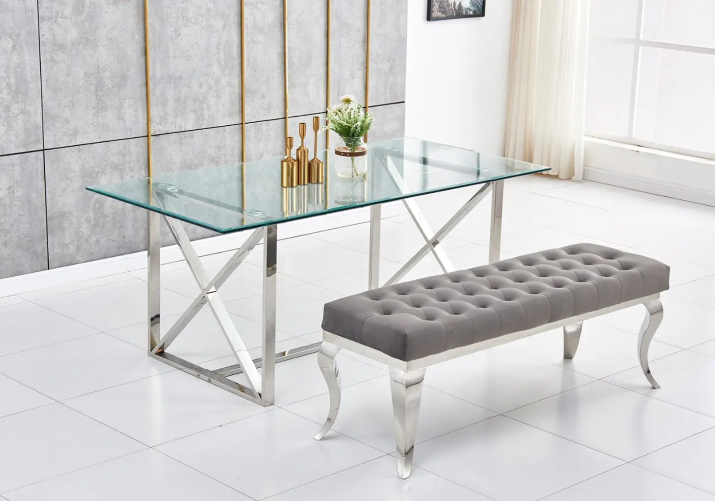 Table repas argentée verre ZEPHYR New Design