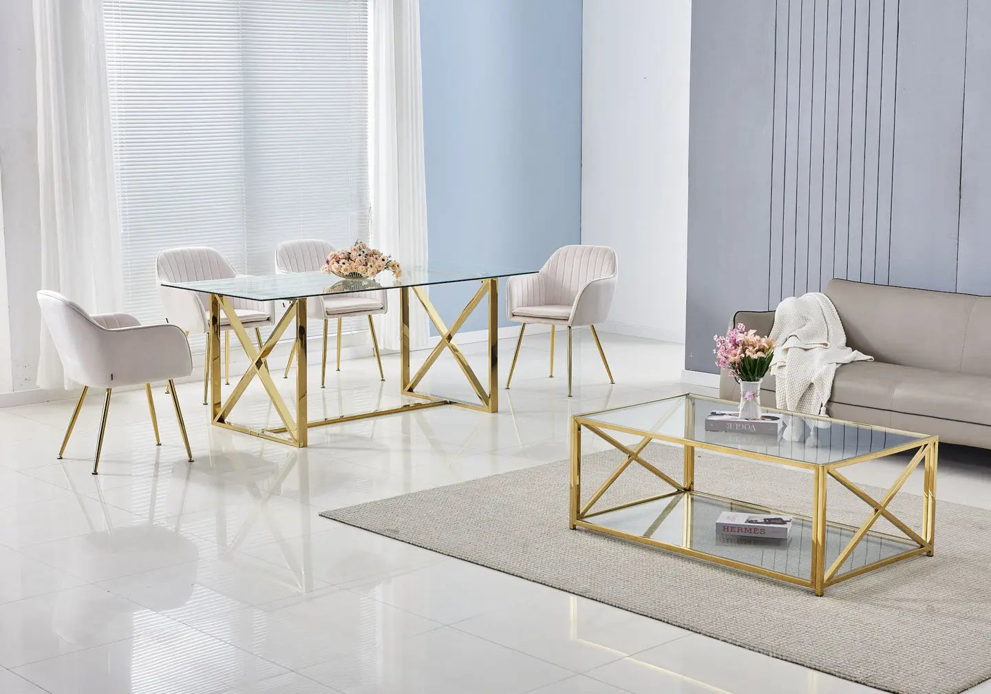 Table repas dorée verre ZEPHYR New Design