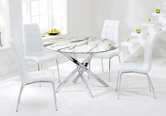 Table ronde 6 chaises marbre blanc DESIGN New Design
