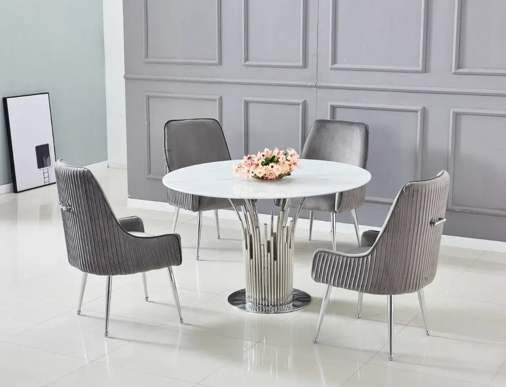 Table ronde chrome marbre blanc COSMO New Design