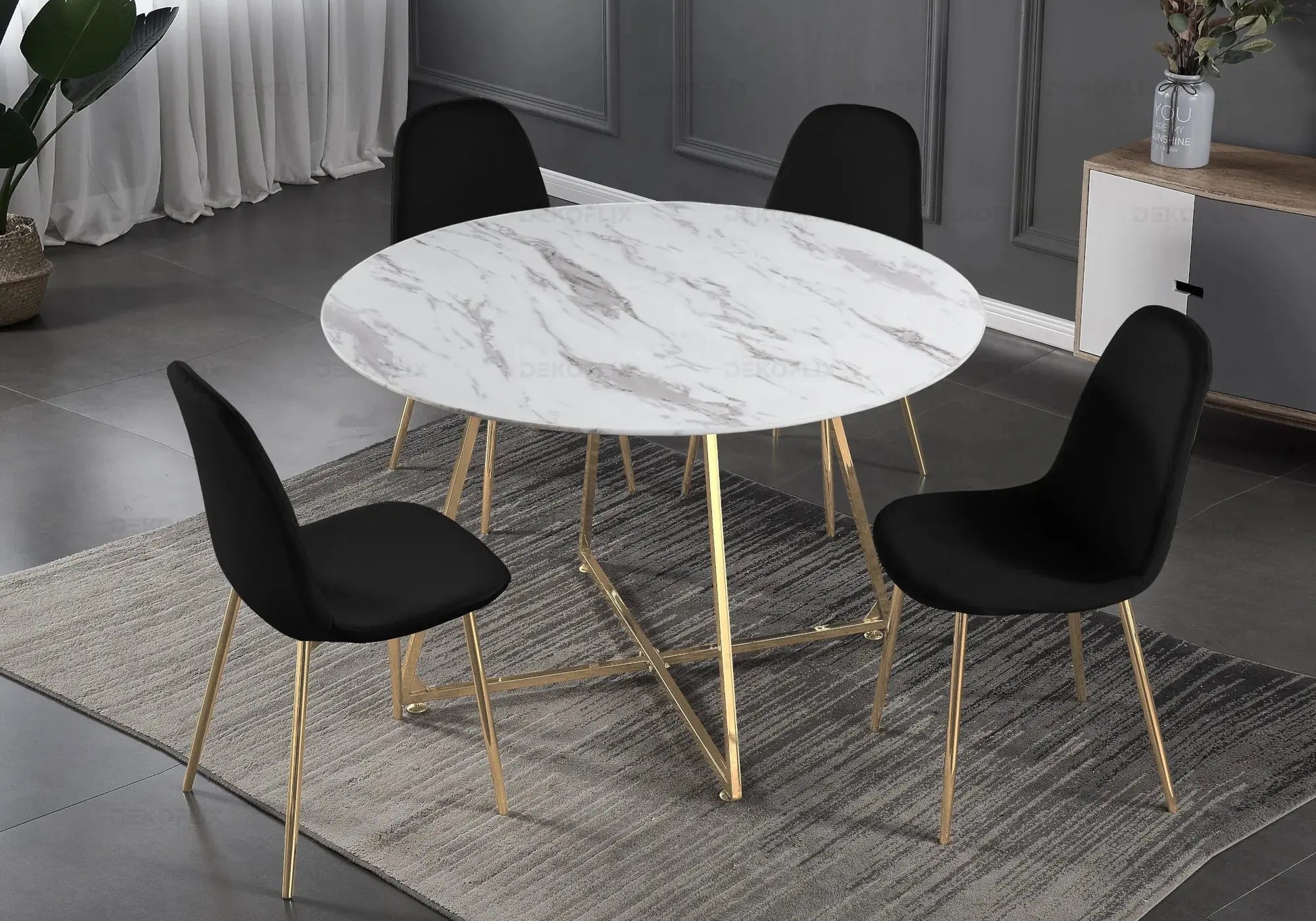 Table ronde dorée marbre blanc GINA New Design