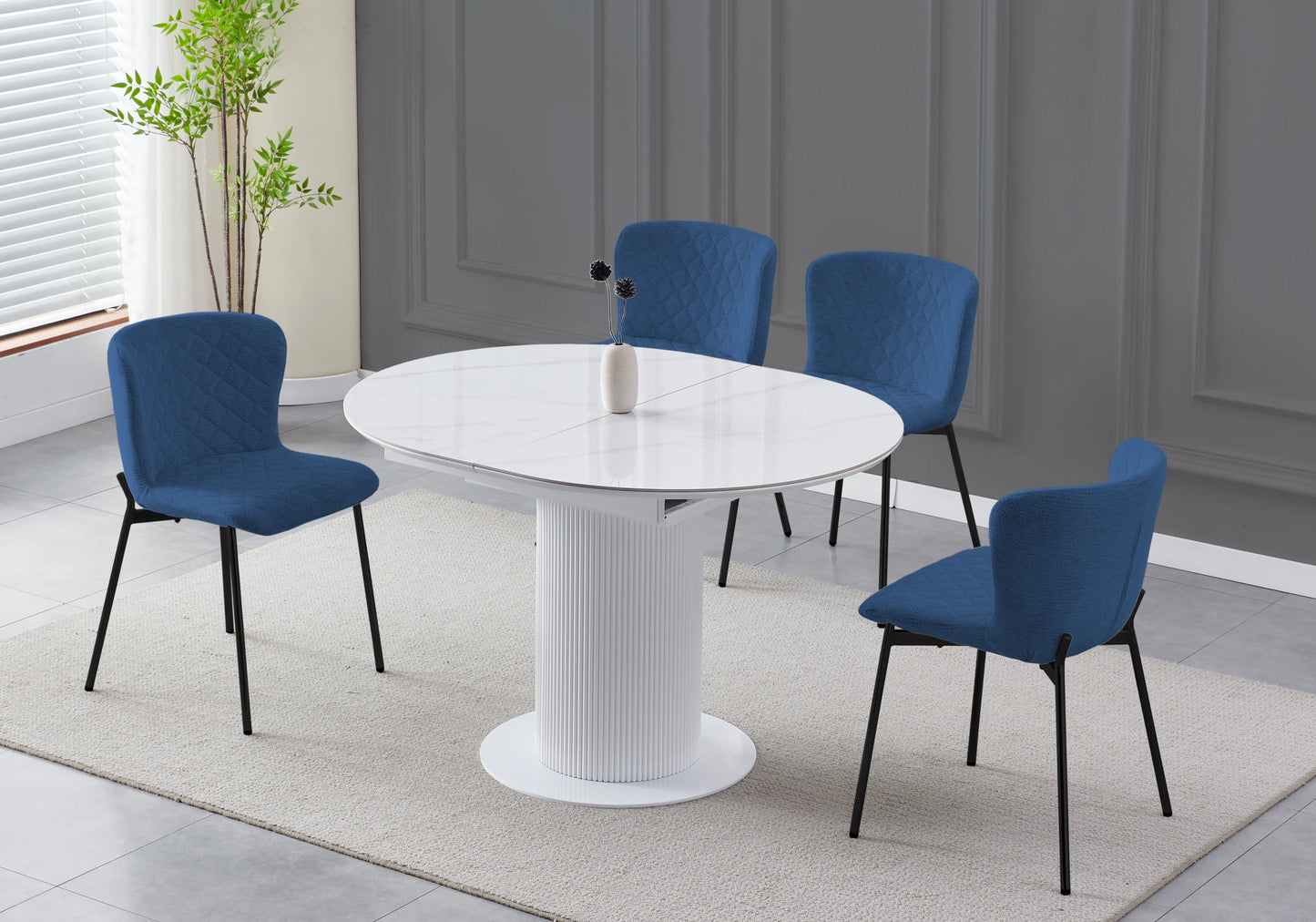 Table ronde extensible marbre blanc - LEON