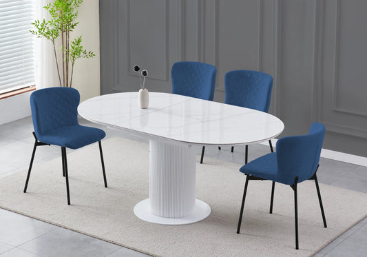 Table ronde extensible marbre blanc - LEON