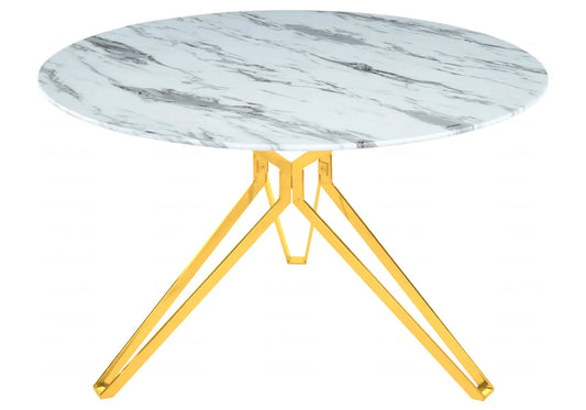 Table ronde marbre blanc dorée IVA New Design