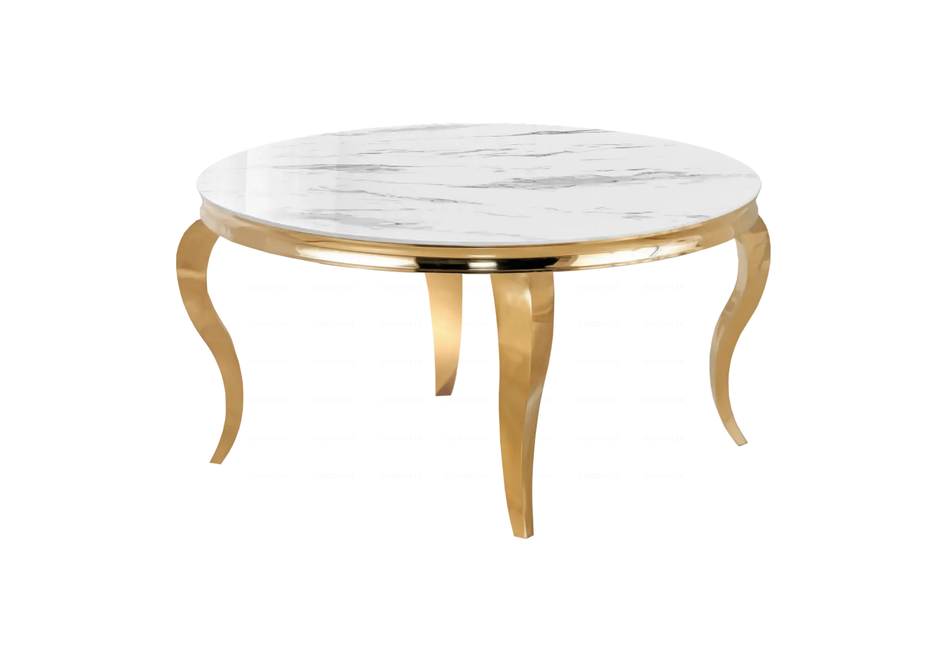Table ronde marbre blanc et chaises gris dorée – NEO New Design