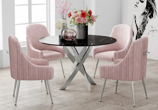 Ensemble table chaise ronde marbre noir JOY : Ensemble de salle à manger moderne et élégant