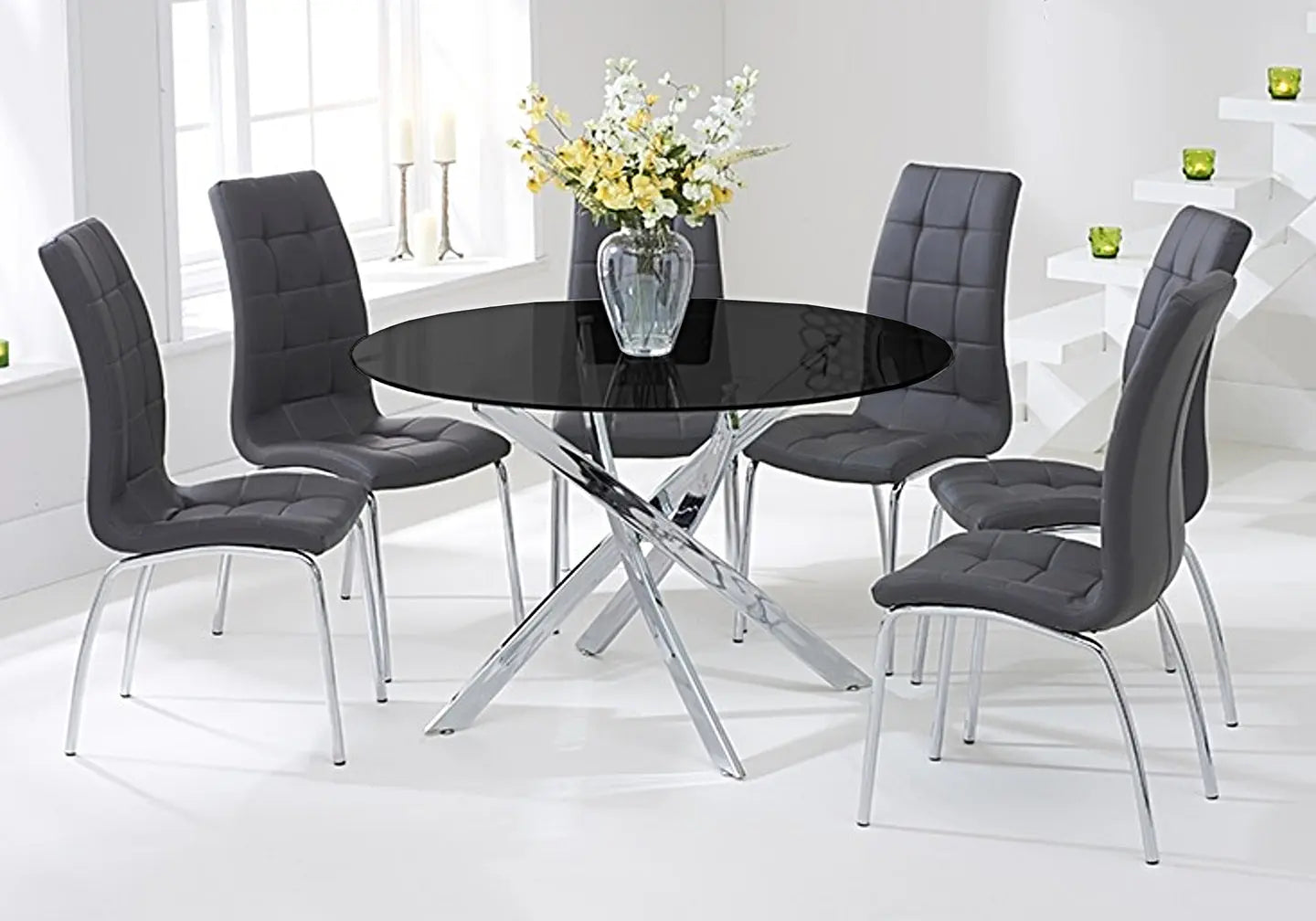 Table ronde noire 6 chaises grises DESIGN New Design