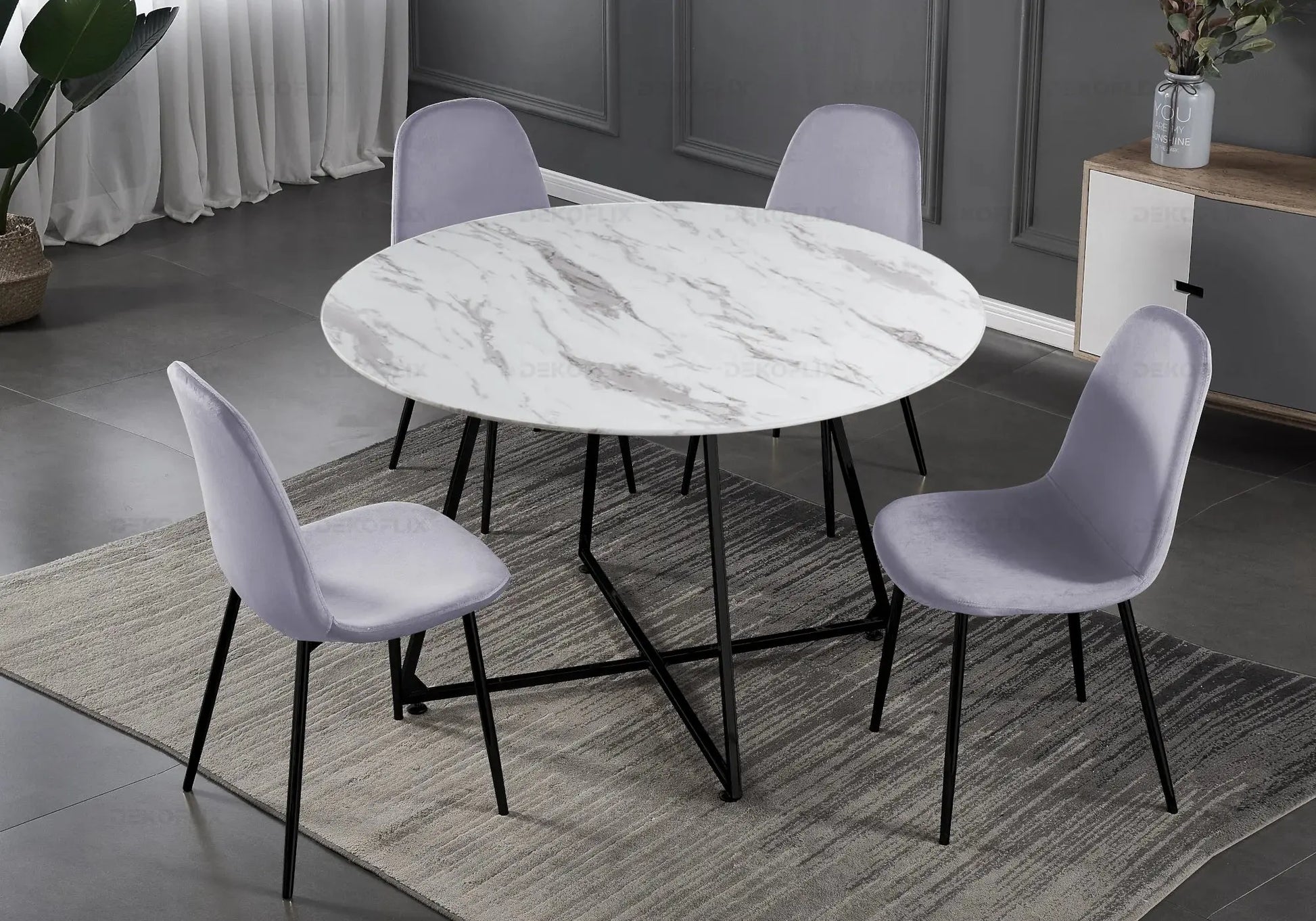 Table ronde noire marbre blanc GINA New Design