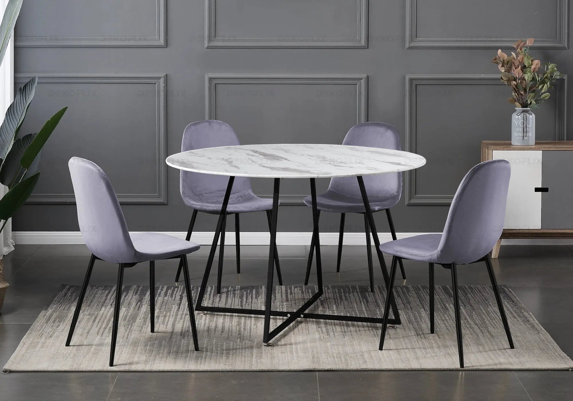 Table ronde noire marbre blanc GINA New Design