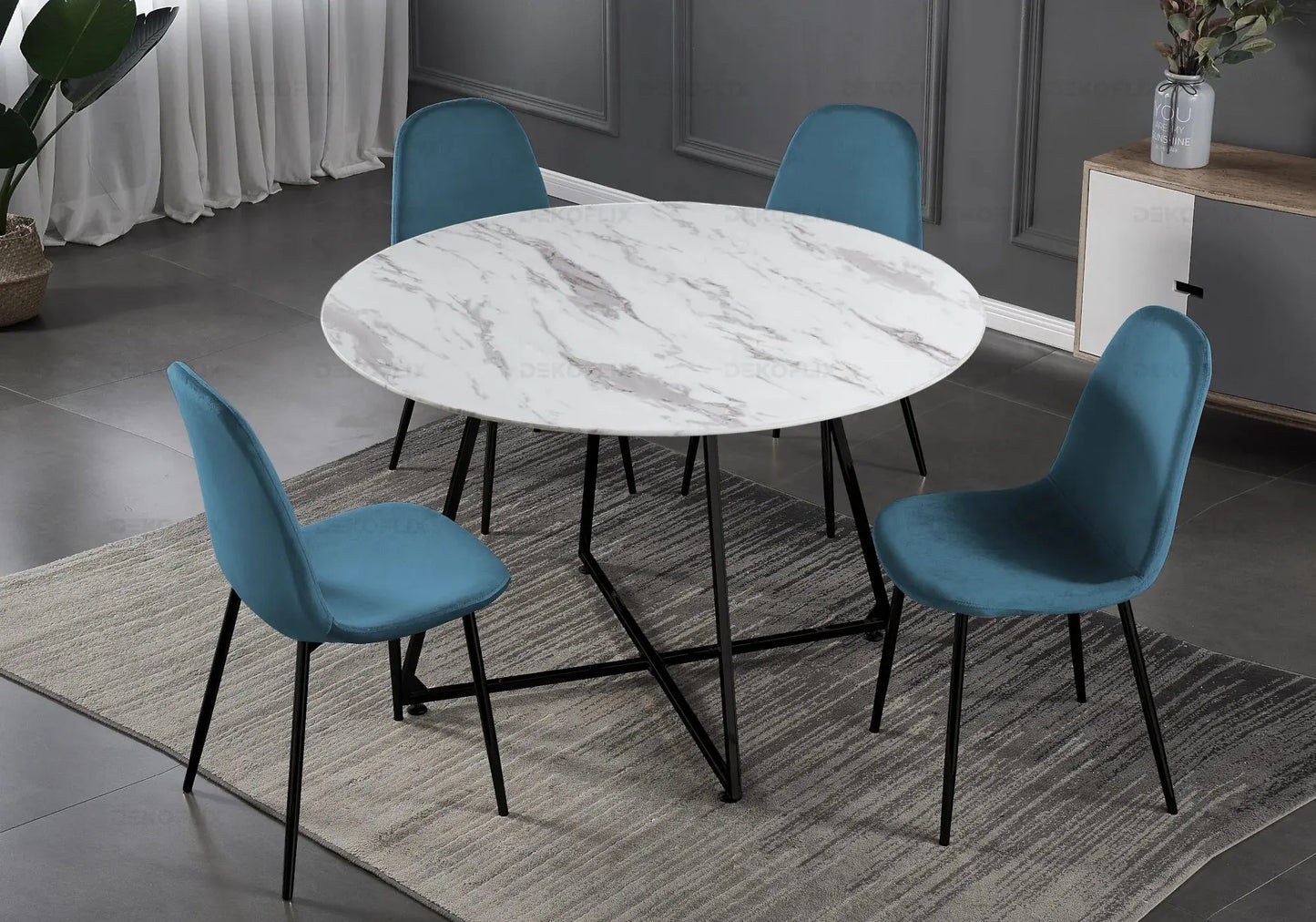 Table ronde noire marbre blanc GINA New Design