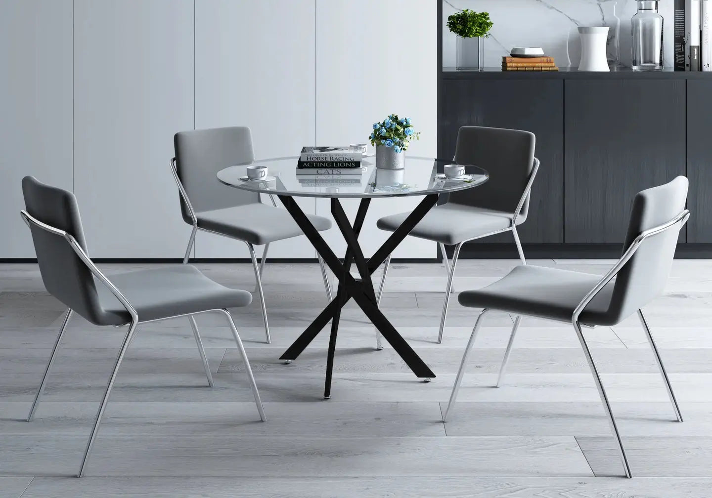 SET CHAISES ET table de salle à manger noir plateau en verre structure SET CHAISES ET table de salle à manger noir plateau en verre structure