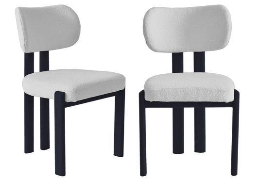 Table ronde travertin et chaises bouclées beiges – INAYA Galerie du Mobilier