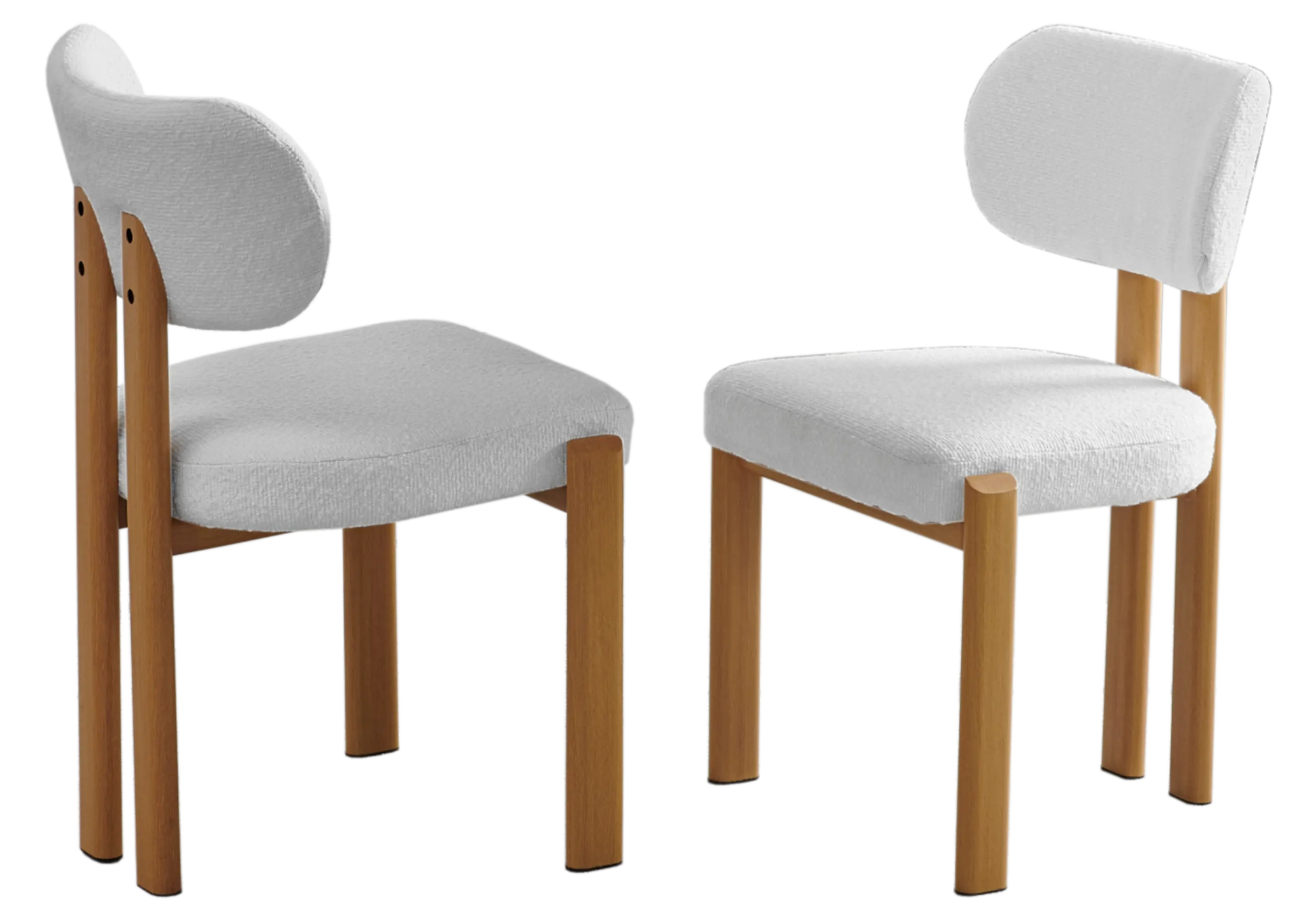 Table ronde travertin et chaises bouclées pieds bois – INAYA Galerie du Mobilier