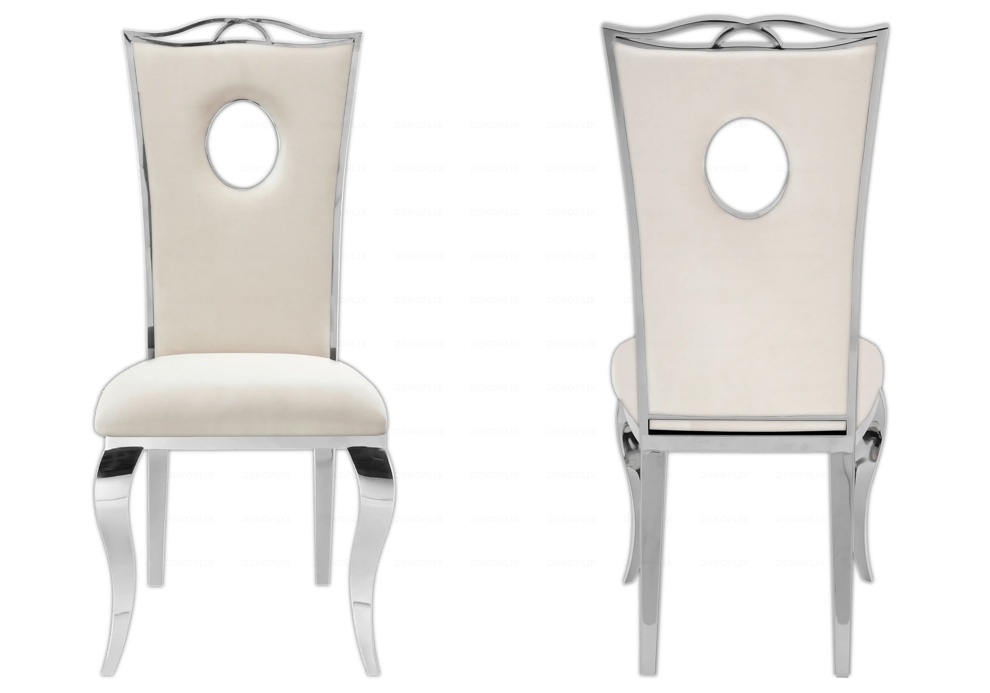 Table verre blanc et chaises velours beige argent – NEO New Design
