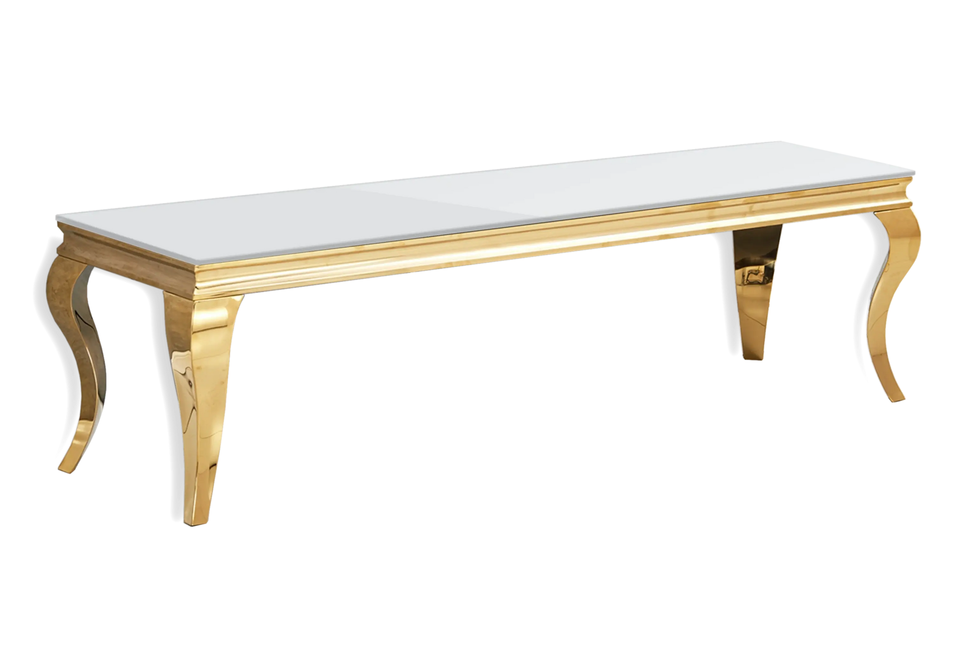 Table verre blanc et chaises velours beige doré – NEO New Design