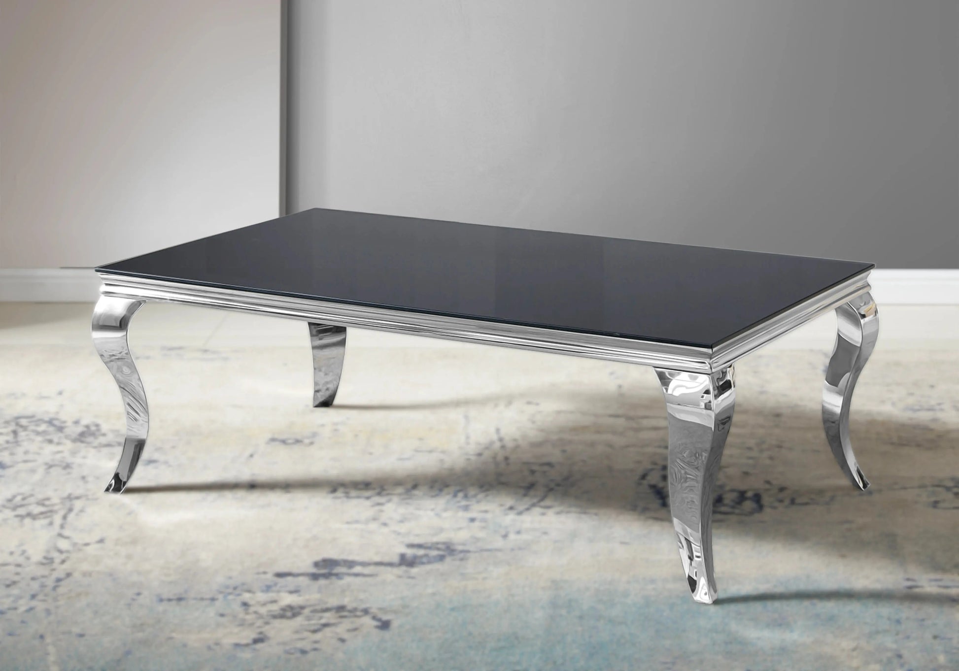 Table verre noir et chaises velours gris argent – NEO New Design