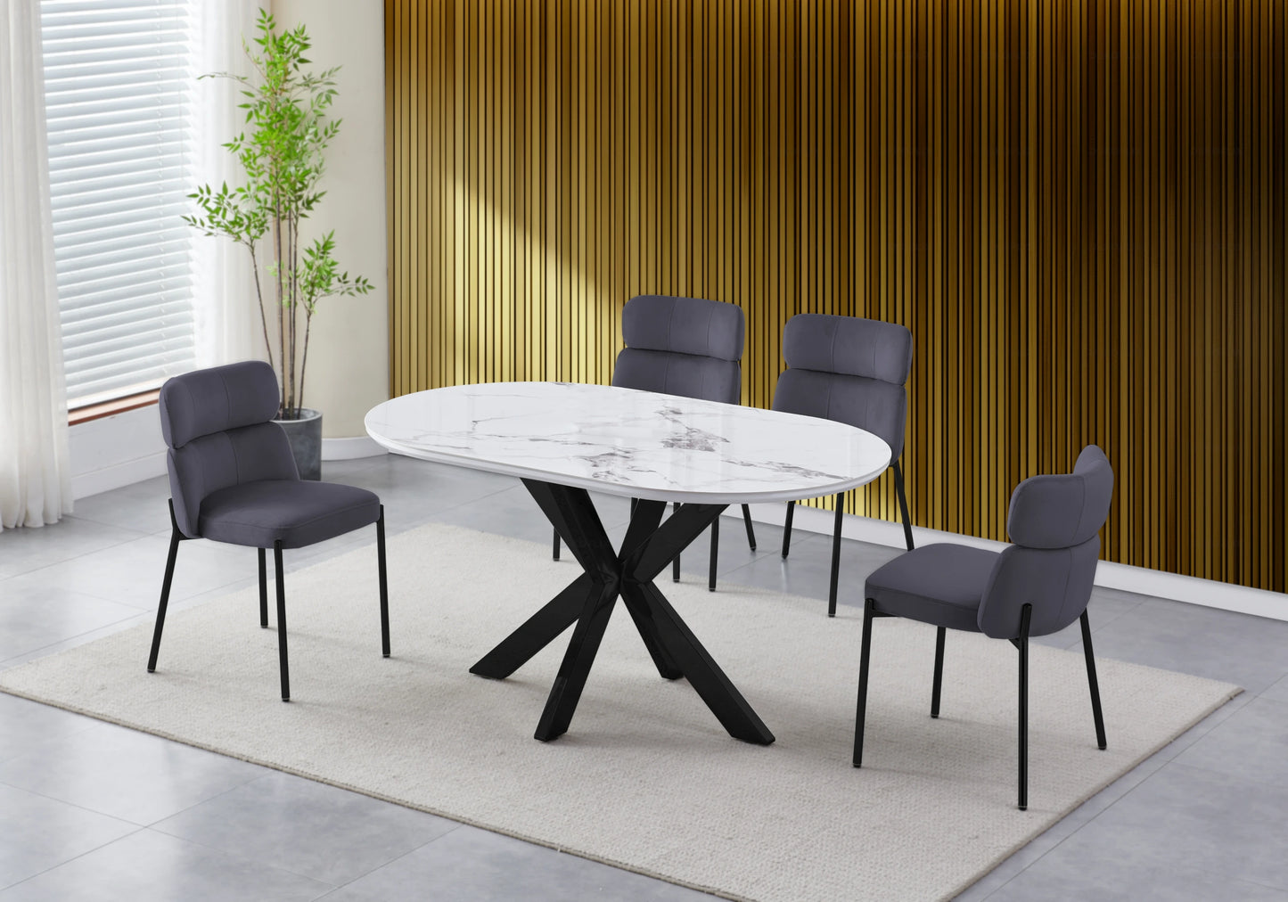 Table Marbre Blanc et Chaises Grises Noirs – NORA