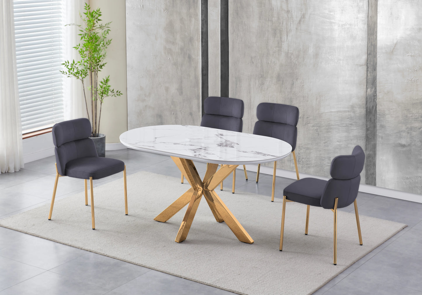 Chaises Velours Gris Pieds Dorés NORA – Lot de 4