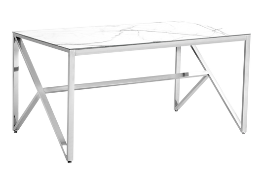 Table à manger argentée marbre blanc – Jessy