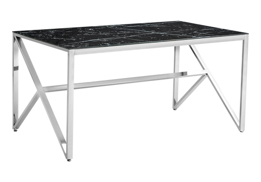 Table à manger argentée marbre noir – Jessy