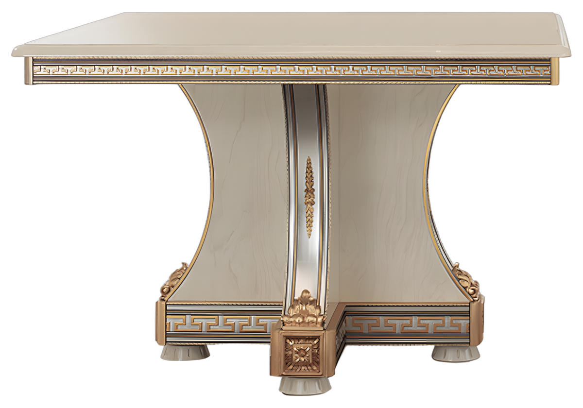 Table à manger carrée extensible blanc laqué et doré - Liberty