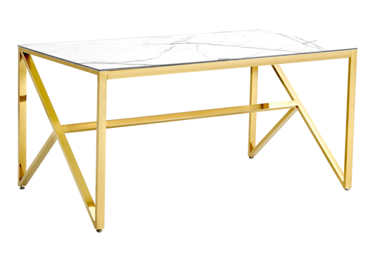 Table à manger dorée marbre blanc – Jessy