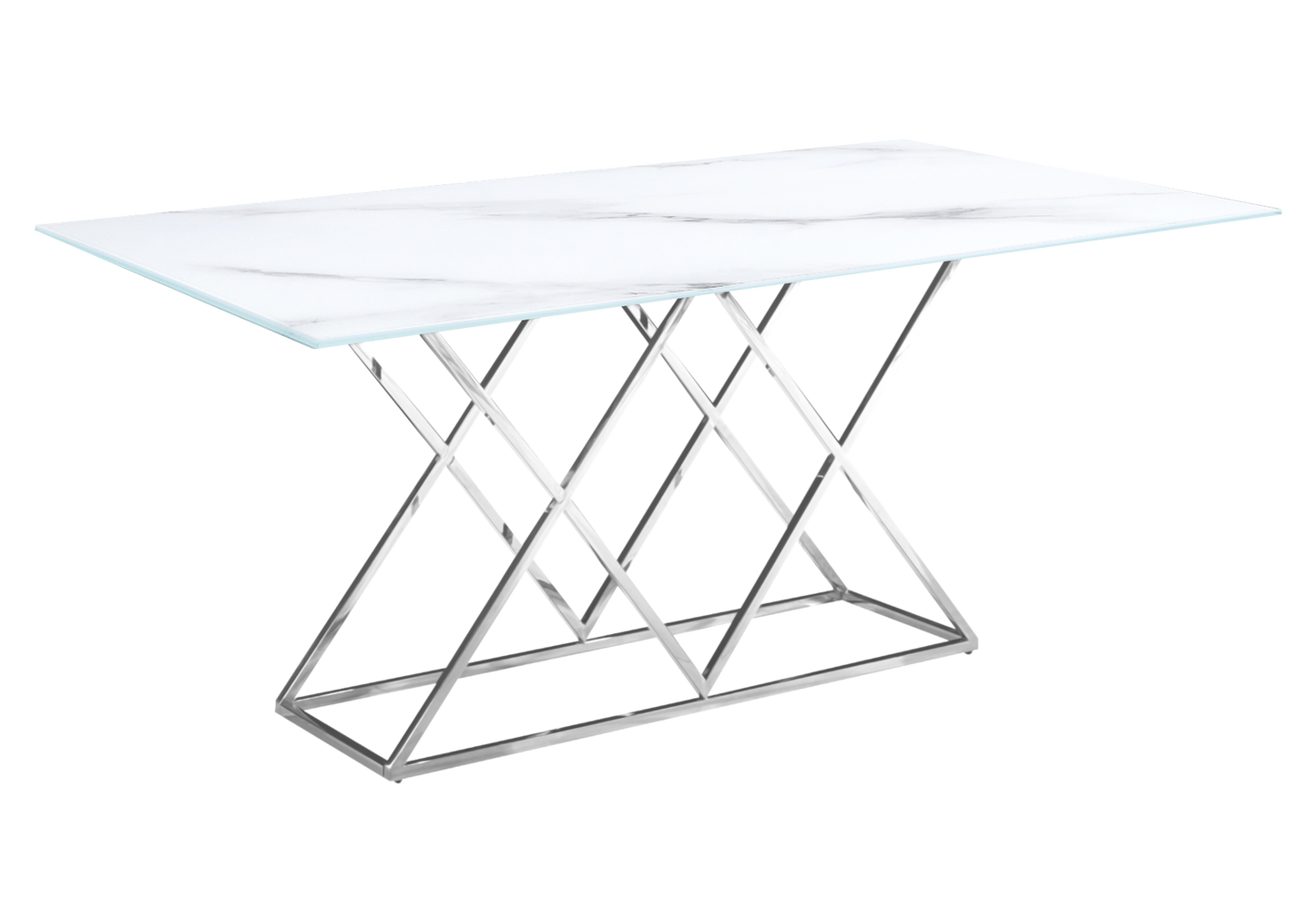 Table à manger effet marbre blanc et pied argent - Erly