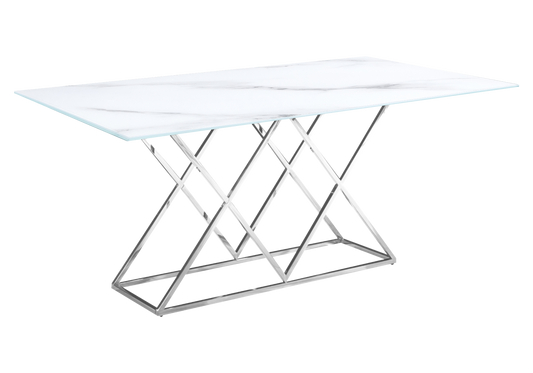Table à manger effet marbre blanc et pied argent - Erly