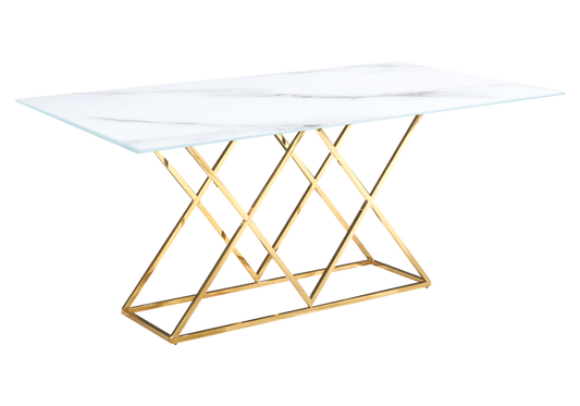 Table à manger effet marbre noir et pied doré - Erly